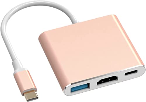 Battony Rose Gold USB C to HDTV Adapter Type-C Multiport AV Converter with 4K HDTV Output USD3.0 & USBC 100W Fasting Charging Compatible for MacBook/Mac Pro Air iPad Pro and More USB-C Port Device - color: Rose Gold, size: 4 X 3 X 0.75in