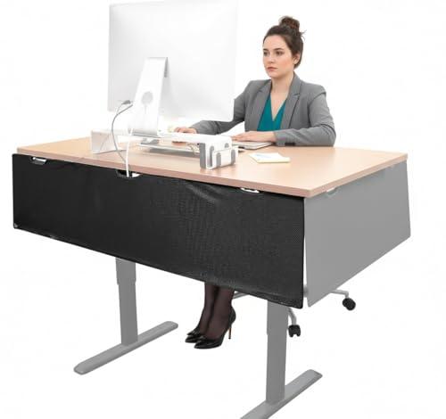 Mount-It! Under Desk Modesty Panel for Office Desks and Sit Stand Workstations [60 Inches Wide] Mesh Organizer Pockets for Cables and Wires (Black) - size: 60 inches