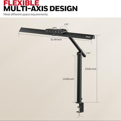 Honeywell LED Desk Lamp with Clamp - HJ1 Sunturalux Eye-Caring Clip on Lights for Home Office, 1200LM Clamp Lamp 4 Color Modes Stepless Dimming Task Desk Light for Working Black - style: Black Clamp