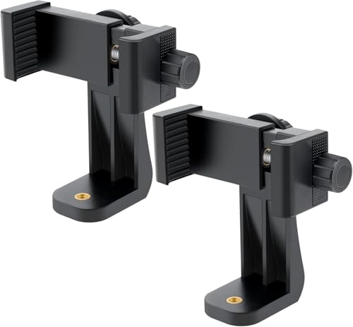Dual-Mount Smartphone Tripod Adapter Set – Vertical & Horizontal Phone Holder with 1/4” Screw, Adjustable Clip for iPhone & Android, Tripods, Ring Lights & Selfie Sticks (2-Pack) - style: 3) 2 Pack Rotating Phone Mount
