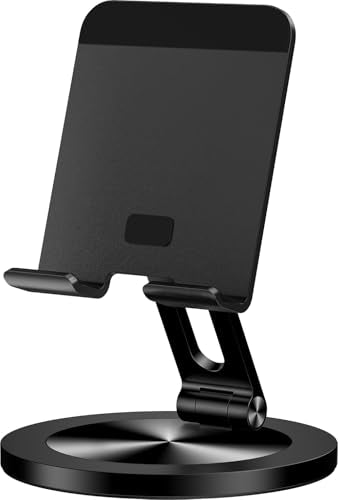 Phone Stand for Desk, 360° Rotating Dual Adjustable Foldable Holder, Heavy Solid All-Aluminum Base Anti-Slip Stable Support for Home Office Study, Fits iPhone Galaxy 4-8" Phones (Black) - color: Black
