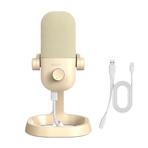 USB Microphone for PC, Gaming, Podcasting, Streaming, Recording, Cardioid Condenser Mic with Noise Cancellation, Mute Button, Volume & Monitor Control, Plug & Play for YouTube - color: Beige