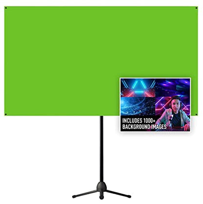 Valera 90in Green Screen Backdrop with Stand for Streaming, Ultra Portable 2 Min Setup, Portrait & Landscape, Tripod & Wall Mount, for Tiktok Zoom Video Meetings & More, +1k Free Backgrounds Included - size: 90 Inch