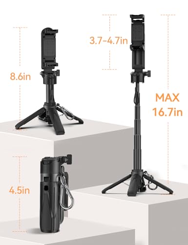 Takerers Portable Selfie Stick Tripod with Remote【Pocket Size】 4-in-1 Extendable Cell Phone Tripod【360° Rotation】 Mini Selfie Stick for iPhone Android Phone Holder for Video Recording Live Streaming - style: Standard Serie