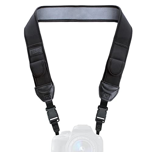 USA Gear TrueSHOT Camera Strap Neoprene Camera Straps - Padded Neck Strap, Pockets, and Quick Release Buckles - Compatible with Canon, Nikon, Sony and More DSLR and Mirrorless Cameras (Black) - color: Black