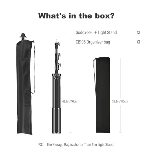 Godox Light Stand 112in/9.3' Photography Light Stand Heavy Duty with 1/4” to 3/8” Universal Screw Carry Bag Portable for Photography Studio Portrait Shooting - size: 112in