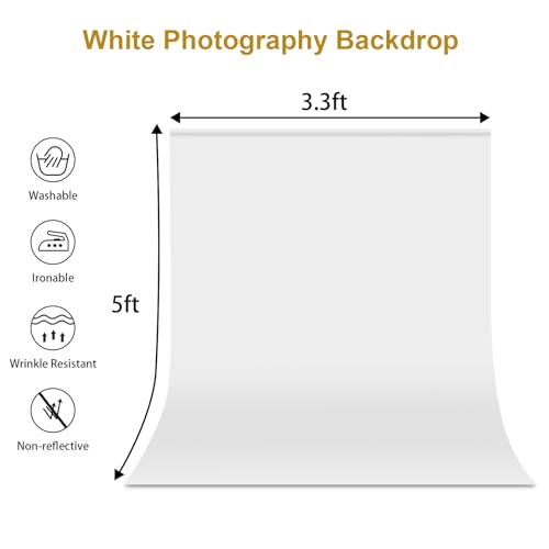 UTEBIT 3.2x5ft White Screen Backdrop Small, Non-Reflective Fabric Backdrops | Wrinkle Resistance Seamless Background Curtain, White Photography Background for Streaming, Studio Portrait Shoots - size: 3.2x5FT