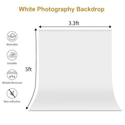 UTEBIT 3.2x5ft White Screen Backdrop Small, Non-Reflective Fabric Backdrops | Wrinkle Resistance Seamless Background Curtain, White Photography Background for Streaming, Studio Portrait Shoots - size: 3.2x5FT