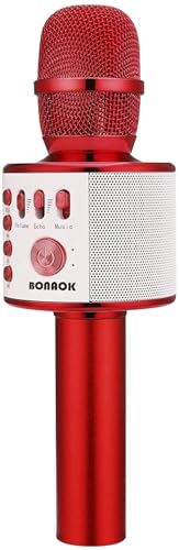 BONAOK Wireless Bluetooth Karaoke Microphone,3-in-1 Portable Handheld Mic Speaker Machine Birthday Home Party for PC or All Smartphone(Q37 Red) - color: Red