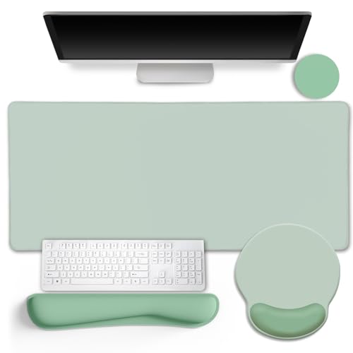 LIMKRIAN Sage Green Mouse Pad Set, XXL Desk Matt for Desktop Decor | Ergonomic Keyboard Support & Coaster, Mouse Pad with Gel Wrist Rest for Pain Relief, Home Office Gaming Accessories Gifts - color: XXL-01Sage Green