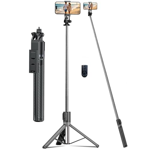74" Selfie Stick Phone Tripod for iPhone Android Pockte3/4 Insta360 Camera | Extendable Cell Phone Tripod w Wireless Remote, 360° Rotatable Portable Travel Tripod Stand for Video Recording & Vlogging - size: 74"