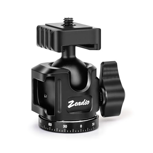 Zeadio Mini Ball Head, All Metal 360° Rotatable Panoramic Tripod Head with 1/4" Screw & Cold Shoe Mount, 10kg/22lbs Load Capacity Compact Camera Mount for DSLR Cameras, Monopod, Tripod, Vlogging etc - style: Dual Cold-shoe Version