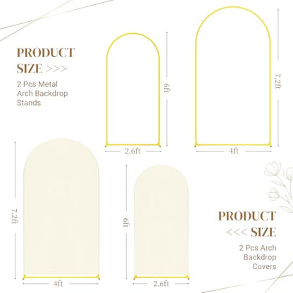 Toolterritary 2 Metal Arch Backdrop Stand and 2 Cover Set, Sturdy 7.2FT, 6FT Party Backdrop Set, Wedding Arch Frame and Cover Set for Birthday, Baby Shower,Christmas, Anniversary(Beige) - color: Beige, size: 7.2ft, 6ft