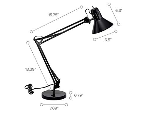 Bostitch Office VLF100D Swing Arm Desk Lamp, Metal, 36" Reach with Multi-Joint Adjustment, Includes Replaceable LED Bulb (VLF), Black - style: Base, Black