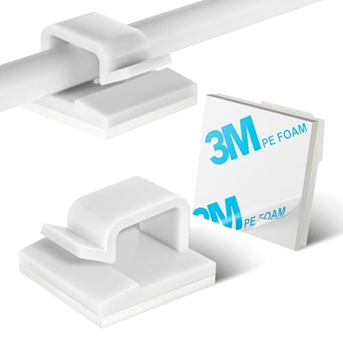 KGROTE 100PCS Cable Clips, Adhesive Wire Clips Strong Cord Clips Wire Holders, Cable Management Clips for Desk, Wall, Car, TV, Ethernet Cable (White, Small) - color: White, size: Small