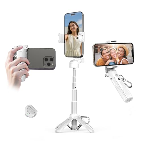 Portable 3-in-1 Selfie Stick Tripod Grip with 2 Cold Shoe Mounts – Compact Extendable Phone Holder & Bluetooth Remote for iPhone Android – Pocket-Sized Tool for Vlogging, Live Streaming & Photography - color: White, style: Regular model