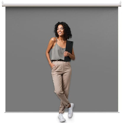 【Wider Style】 KHOMO Gear Grey Screen 84 x 84 inch – Extra Large Pull Down Backdrop – Portable Collapsible Roll Down Projector Screen – Gray Screen for Video, Streaming, and Photography - color: Grey - White Metal Frame