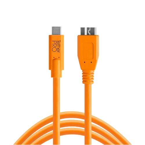Tether Tools TetherPro USB-C to USB 3.0 Micro-B Cable | for Fast Transfer and Connection Between Camera and Computer | High Visibility Orange | 15 Feet (4.6 m)