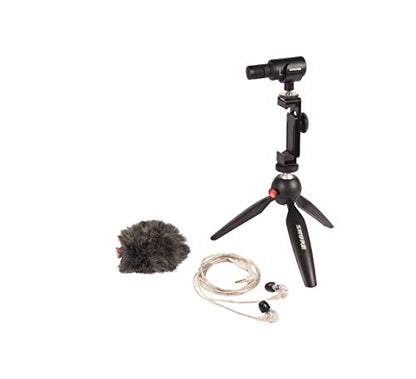 Shure Portable Videography Kit - Professional Recording Rig with MV88+ iPhone Mic, Manfrotto PIXI Tripod, Phone Clamp, Mount, AMV88-Fur Windjammer and SE215 PRO Sound Isolating Earbuds (MV88+SE215-CL) - style: MV88+ Videography Bundle
