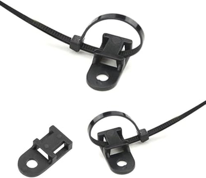 Black Cable Zip Tie Mounts Kit - 100 Pcs Saddle Type Mounts Base With 100 6" Nylon Cable Ties And 100 Tapping Screws - size: 6 Inch