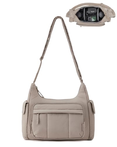 BAGSMART 2 in 1 Puffy Camera Sling Bag for Photographer, Everyday Shoulder Crossbody Bag with Pockets Digital Camera Case for DSLR/Mirrorless, Brown - color: Brown