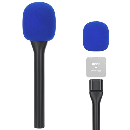 SUNMON Handheld Mic Stand for Rode Wireless Mic with Pop Filter(Blue), Holder for Rode Go 2/Wireless Pro, Interview Microphone Adapter Handheld for Wireless Go/Wireless ME - color: Blue