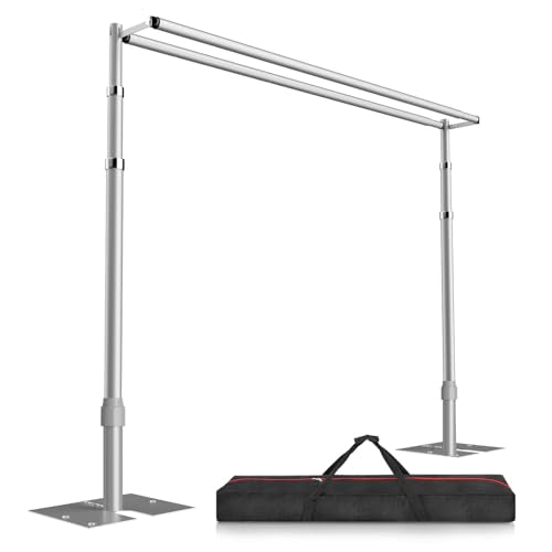 EMART Backdrop Stand Heavy Duty, Double Crossbar Pipe and Drape Photo Background Support Kit, Adjustable Metal Frame for Wedding Birthday Party Decorations-Silver，12x10Ft - color: Silver, size: 12×10FT