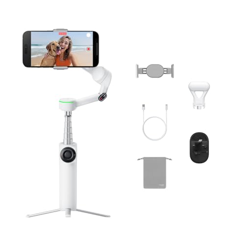 Insta360 Flow 2 Pro Vlog Bundle White - Foldable AI Phone Gimbal, Track in 200+ Apps with Apple DockKit, 360º Pan Tracking, Built-in Tripod/Selfie Stick, Remote Control, Spotlight/Backpack Mount - color: Summit White - Vlog Bundle