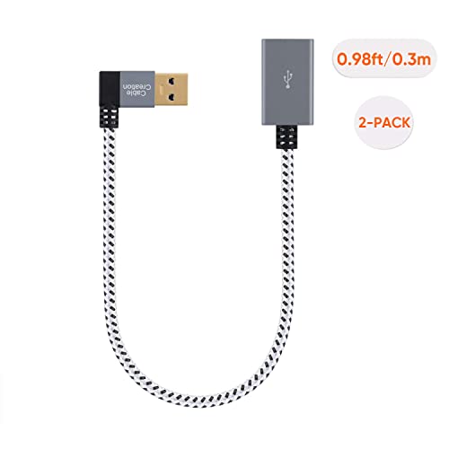 CableCreation [2-Pack Short USB 3.0 Extension Cable Right Angle, 1FT Male to Female Extender Cord for Flash Drives, Keyboard, Scanners, PlayStation, 0.3m, Space Grey - size: 1FT-2Pack, style: Right Angle