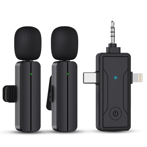 3 in 1 Wireless Mini Microphone for iPhone Android Phone Camera - Bluetooth Lavalier Lapel Mic for Video Recording - Clip on Shirt Microphones for Tiktok YouTube Podcast Vlogging - color: Black