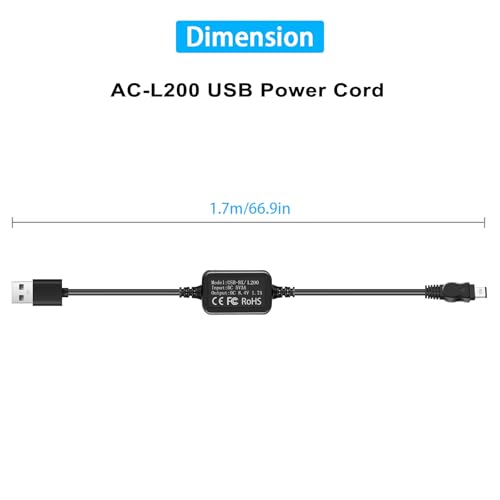 AC-L200 Charger USB Power Cord for Sony Handycam Camcorder, | ACL200 Power Adapter for DCR-DVD DCR-HC DCR-SR DCR-SX, HDR-CX HDR-HC HDR-PJ HDR-SR HDR-XR HDR-UX HDR-TD Series Power Adapter