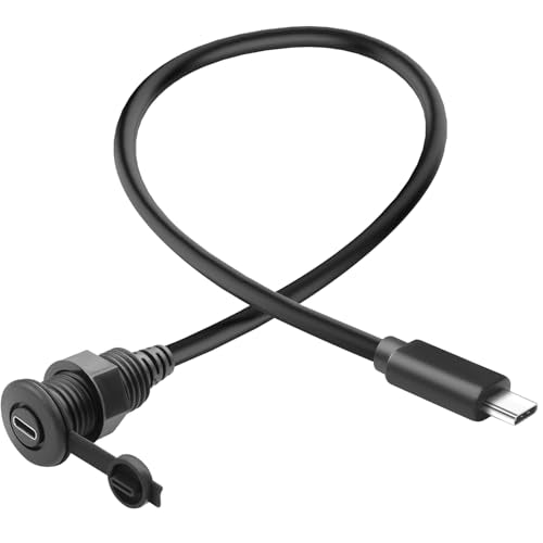QIANRENON 10Gbps USB C 3.1 Threaded Fixed Short Cable Connector USB Type C 3.1 Male to Female Embedded Bulkhead Mount Adapter Waterproof Cable PD 60W 4K@60Hz, for Furniture Car RV, 30cm/11.8in