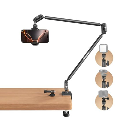 CAMBOFOTO 33" Magic Arm w Desk Clamp, Overhead Camera Mount, Desk Phone Mount, Articulating Extra-Long Friction Boom Arm w 1/4" Screw, for Phone, Mic, Light, Webcams, Action Camera (Light Black)