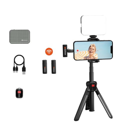 NearStream VK10 Vlogging Kit for Smartphone With Fill Light, Microphone, Phone Mount, Tripod, Bluetooth Remote Control - Content Creator or YouTube Starter Kit for Streaming