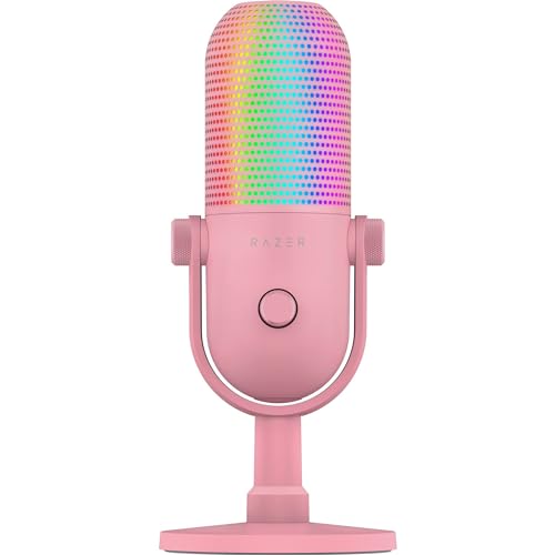 Razer Seiren V3 Chroma RGB USB Microphone: Stream & Game Reactive Lighting - Tap-to-Mute Sensor - Condenser Mic - Digital Gain Limiter & Shock Absorber - PC, Discord, OBS Studio, XSplit - Quartz Pink - color: Quartz Pink