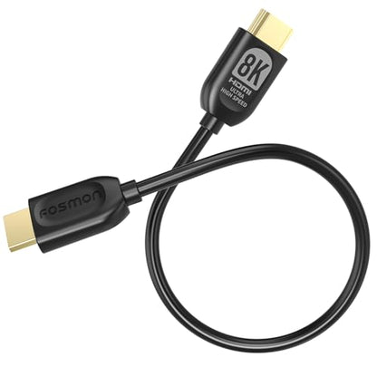 Fosmon Extra Short 8K 4K HDMI Cable 1 FT, Ultra High Speed HDMI 2.1 Cable, 8K@60Hz, 4K@120Hz, 48Gbps, CL2 in-Wall Rated, 30AWG, Dynamic HDR and Dolby Vision, Supports eARC, Ethernet, 3D Black - size: 1FT, style: 8K