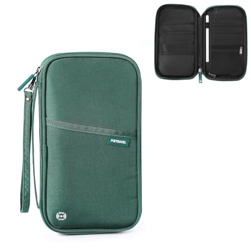 Travel Passport Holder, Large Family Passport Walle for Men Women RFID Passport Cover Lightweight Portable Document Organizer with Wrist Strap (Green) - color: Green