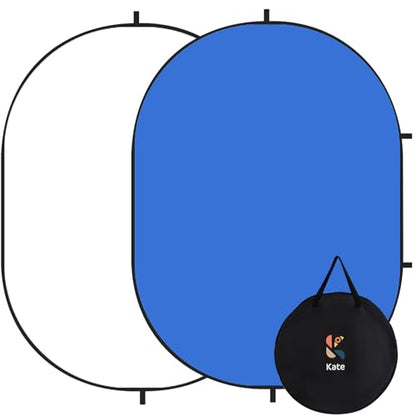 Kate Collapsible Pop-Up Backdrop for Self-Tape Auditions, Professional Headshots, Video Conferencing & Live Streaming - Portable Photography Background (5'x6.5' / 1.5x2m,Blue/White) - color: Blue/White