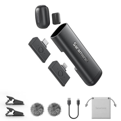 Saramonic Air SE Wireless Lavalier Microphone for for iPhone & Android — Dual Receiver (USB-C + Lightning), AI Noise Cancellation, 48kHz/24bit for YouTube, Podcast, Interview