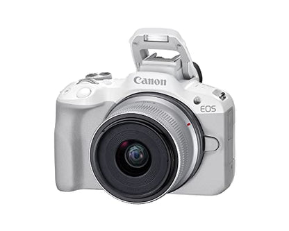 Canon EOS R50 Mirrorless Camera RF-S18-45mm F4.5-6.3 is STM Lens Kit, 24.2 Megapixel CMOS (APS-C) Sensor, 4K Video, Hybrid Camera, Photo and Video, Vlogging, Content Creator, RF Mount, White | 24.2MP Aps-C Sensor • 4K UHD Video • Rf-S 18-45mm F/4.5-6.3 Is