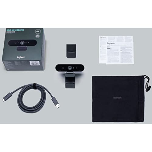 Logitech Brio 4K Webcam, Ultra 4K HD Video Calling, Noise-Canceling mic, HD Auto Light Correction, Wide Field of View, Works with Microsoft Teams, Zoom, Google Voice, PC/Mac/Laptop/MacBook/Tablet