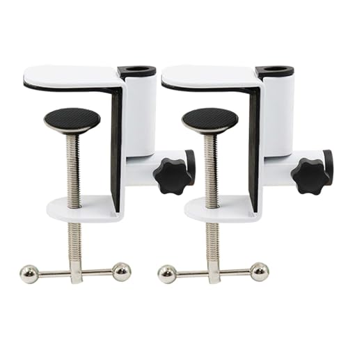 Desk C-Clamps with 2 Pieces 1/2" Thread Hole, 2 Pack Adjustable Metal Clamps on Table Stand, White Desk Light Clamp Holder for Swing Arm Magnifying Desk Lamp Microphone Camera - color: White