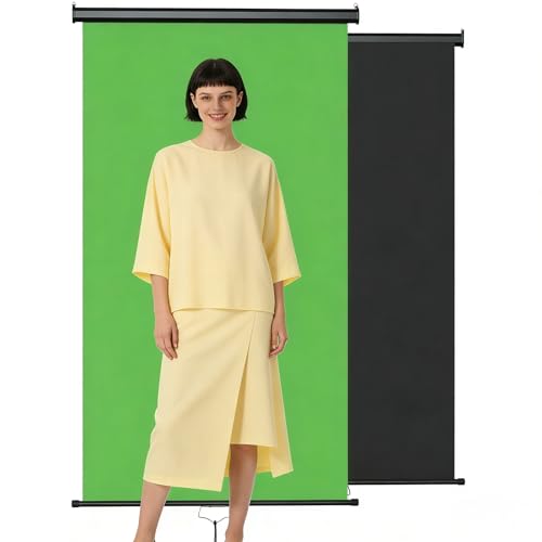 Retractable Green Photography Backdrop 36" x 59", Portable Roll-Up, Pull-Down Background, Auto-Lock Backdrop Screen for Passport Photo, Product Photography, Headshots, Video Studio - color: Green