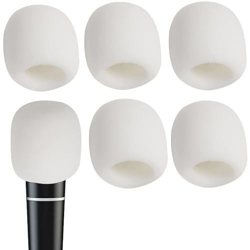 6 PCS White Microphone Cover Sponge Foam Mic Foam Filter Cover Handheld Microphone Windscreen Shield Protector Suitable for Most Standard Handheld… - color: White