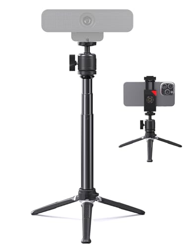 Webcam Tripod for Desk, Extendable Web Cam Stand Mount with Phone Holder for Logitech Webcam C920 C922 C922x C925e C930 C930e C615 Brio 4K NexiGo N60, GoPro Camera and Ring Light with 1/4" Thread - size: Tripod Base