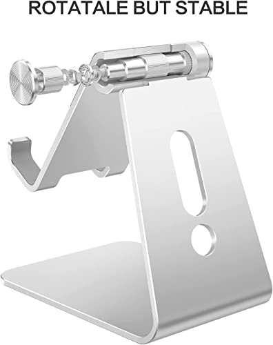 OMOTON Phone Holder, Multi-Angle Adjustable Desk Phone Holder, Aluminum Cell Phone Holder Compatible with iPhone 13 Pro/13/12 Pro Max/12/11 Pro/XR, Samsung S20/S10/S9, Silver