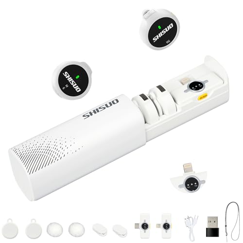 Magnetic Wireless Lavalier Microphone for iPhone 16 15 14, Noise Cancelling Clip-on Lapel Mic for Vlogging, YouTube, Podcast, 30H Battery Life with Charging Case, Compatible with Android, PC, Laptop - color: White
