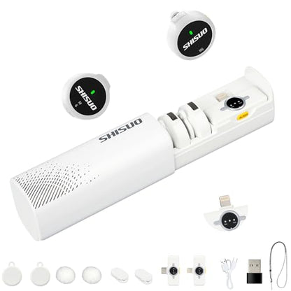 Magnetic Wireless Lavalier Microphone for iPhone 16 15 14, Noise Cancelling Clip-on Lapel Mic for Vlogging, YouTube, Podcast, 30H Battery Life with Charging Case, Compatible with Android, PC, Laptop - color: White
