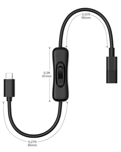 RIITOP USB Type-C Extension Cable with On Off Switch [1ft], USB 3.1 Type-C Male to Female Extension Cable with ON/Off Switch Support Video/Data/PD Charging
