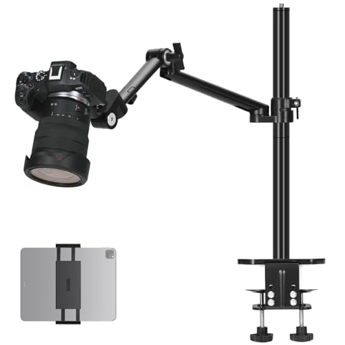 TARION Camera Arm Desk Mount: Heavy Duty DSLR Desktop Mount Camera Stand with Tablet Holder Double C Clamp 1/4 3/8 Screw Adapter Articulating Arm for Selfie Streaming Videography TitanRig Lite Z - size: Desktop Mount Lite Z